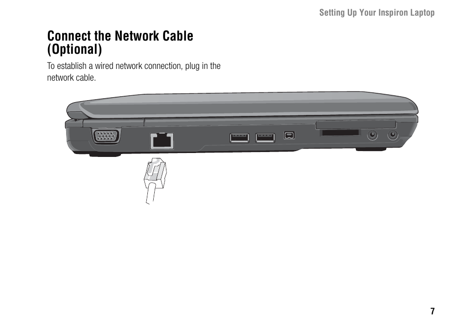 Connect the network cable (optional) | Dell Inspiron 1427 (Early 2009) User Manual | Page 9 / 54