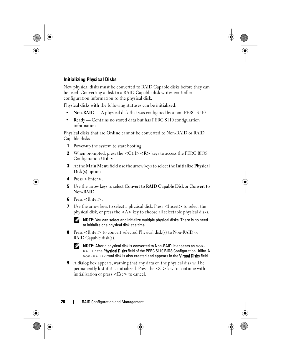 Initializing physical disks | Dell PowerEdge RAID Controller S110 User Manual | Page 28 / 76