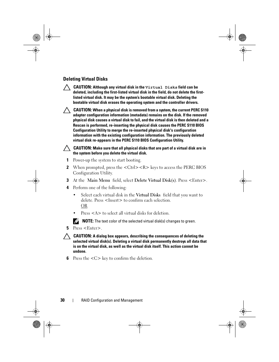 Deleting virtual disks | Dell PowerEdge RAID Controller S110 User Manual | Page 32 / 76