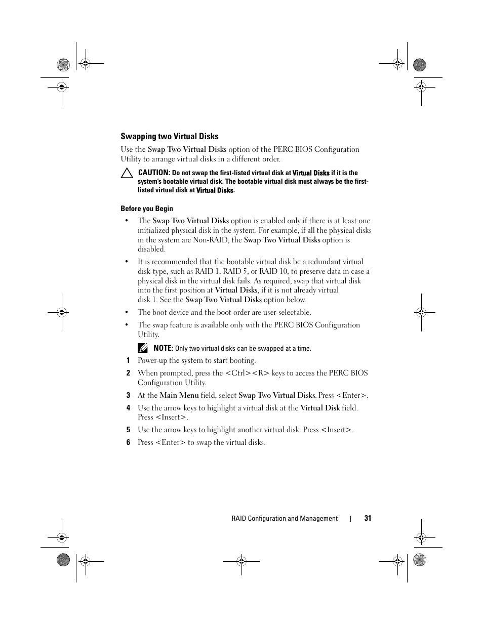 Swapping two virtual disks, Swapping | Dell PowerEdge RAID Controller S110 User Manual | Page 33 / 76