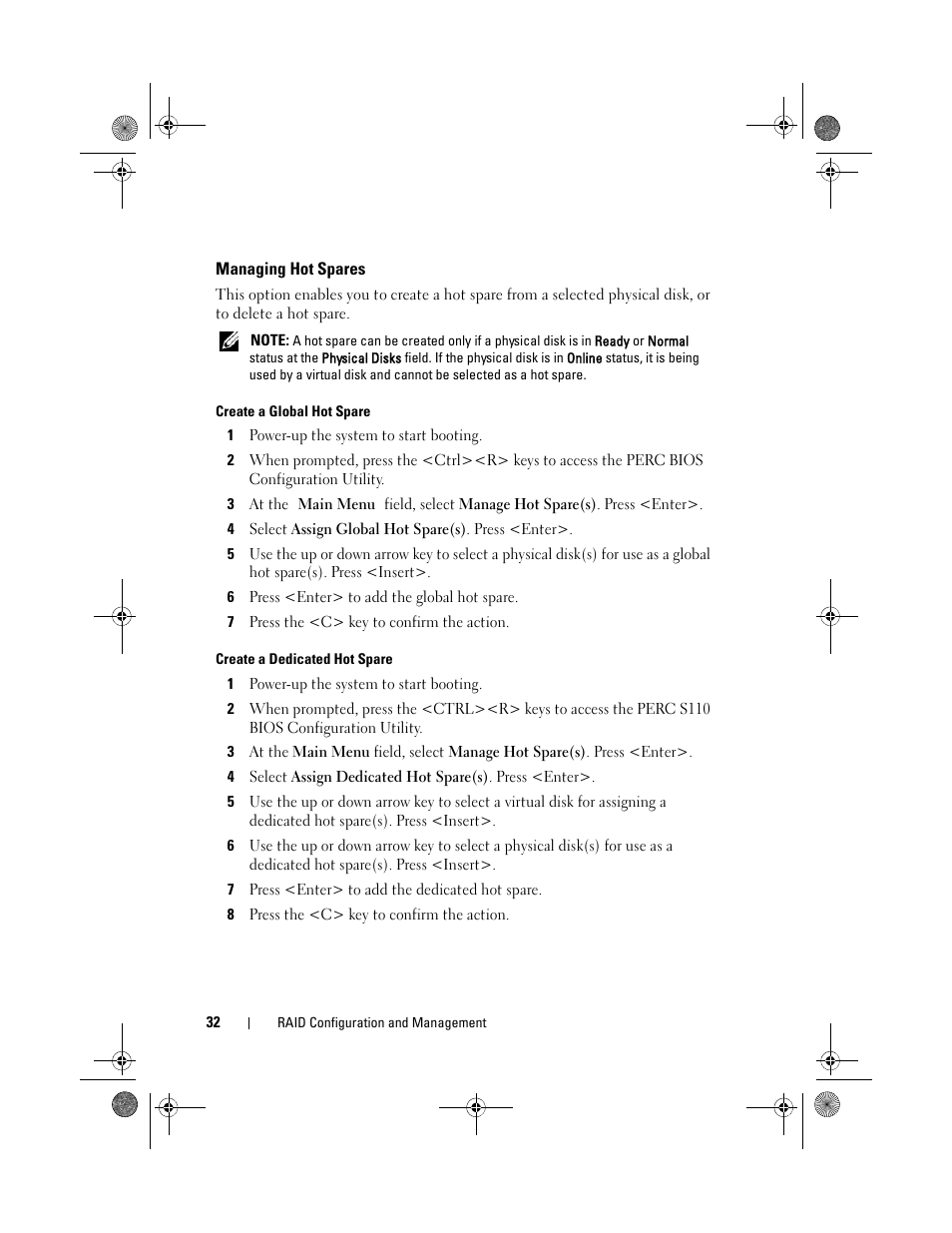 Managing hot spares | Dell PowerEdge RAID Controller S110 User Manual | Page 34 / 76