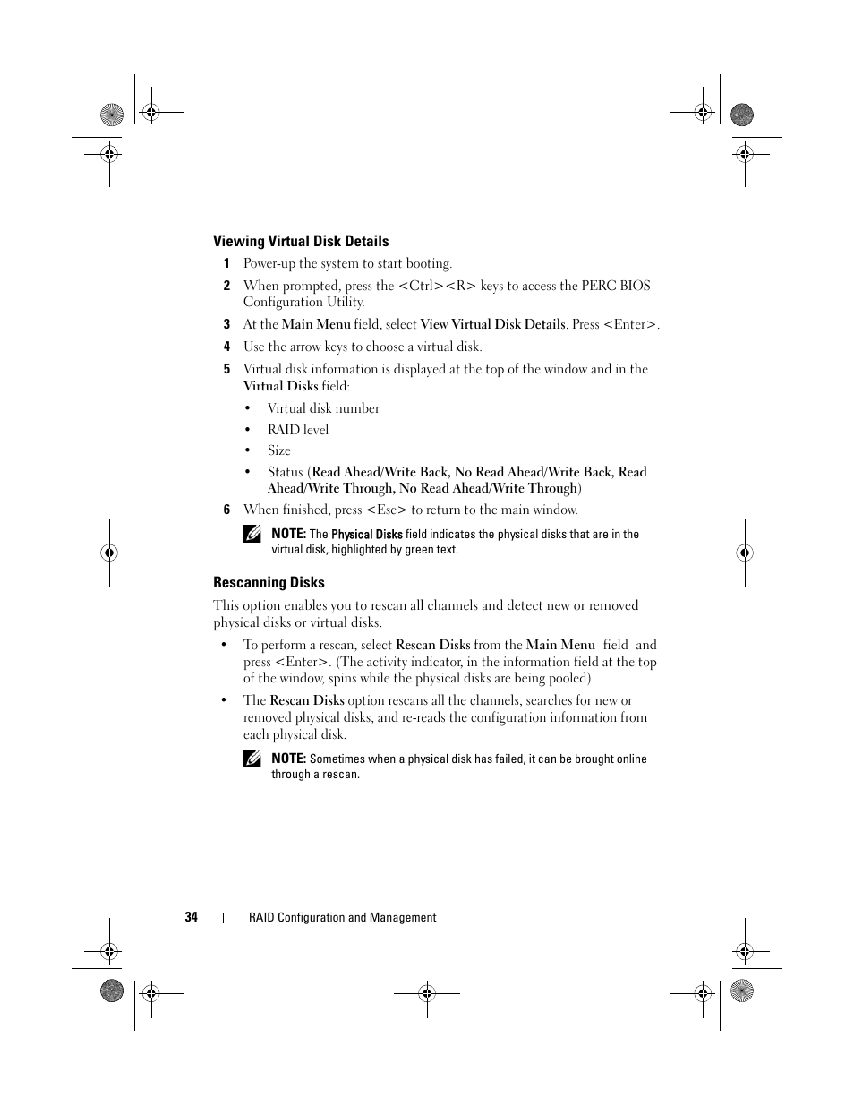 Viewing virtual disk details, Rescanning disks | Dell PowerEdge RAID Controller S110 User Manual | Page 36 / 76