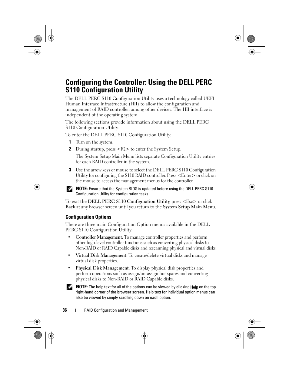 Configuration options | Dell PowerEdge RAID Controller S110 User Manual | Page 38 / 76