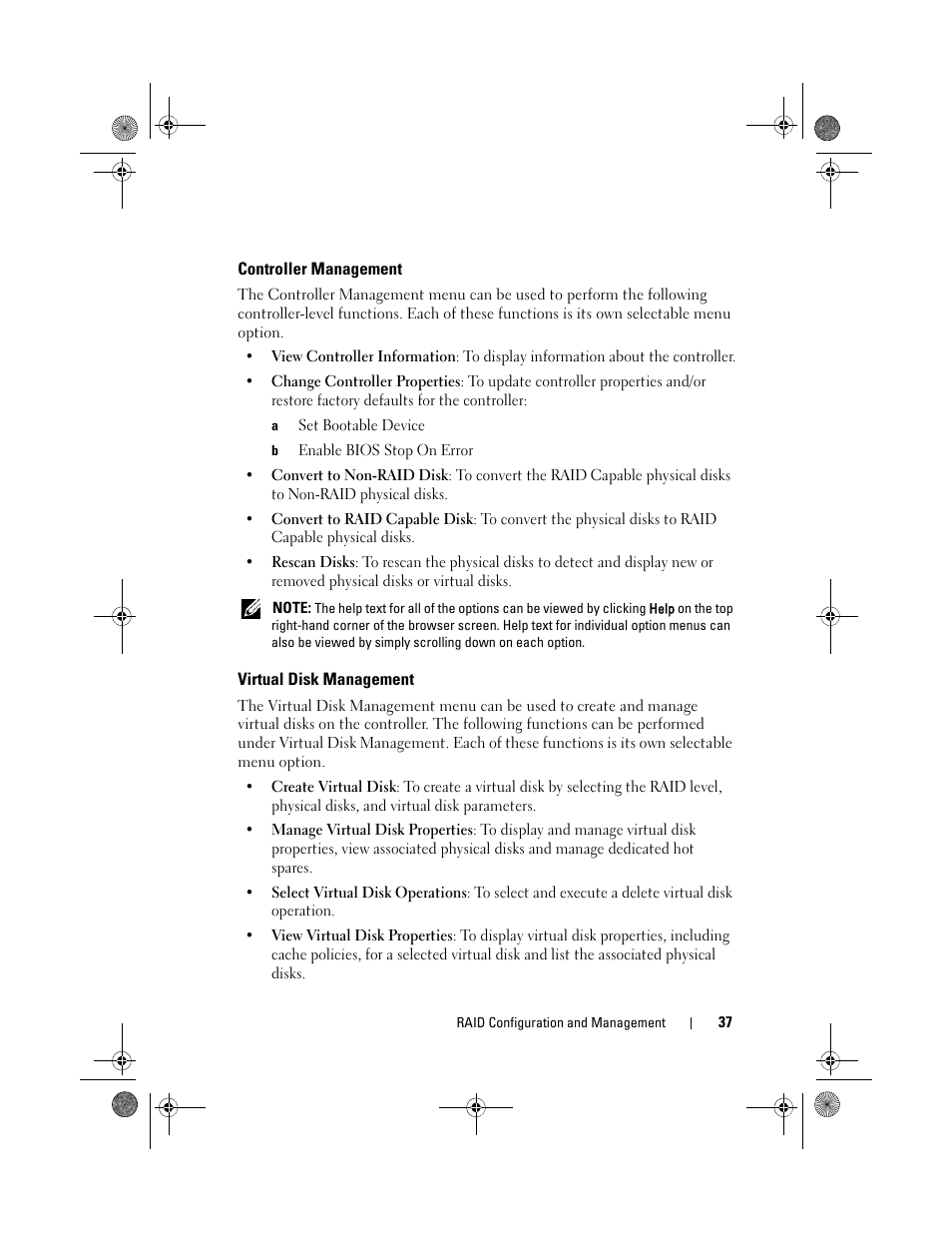 Controller management, Virtual disk management | Dell PowerEdge RAID Controller S110 User Manual | Page 39 / 76