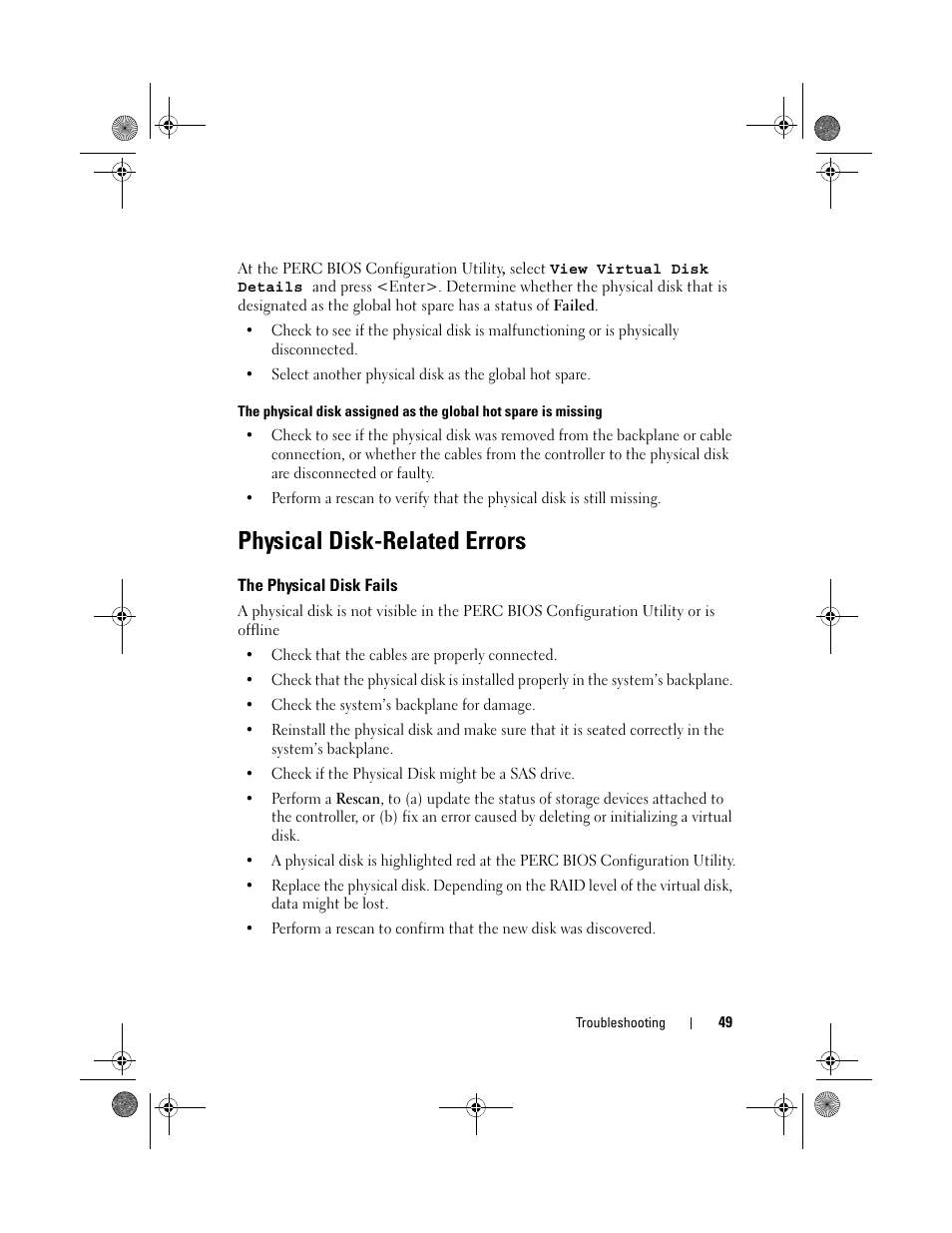 Physical disk-related errors, The physical disk fails | Dell PowerEdge RAID Controller S110 User Manual | Page 51 / 76