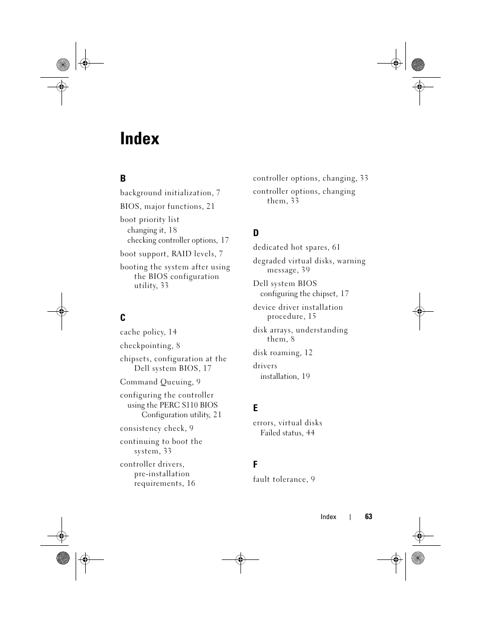 Index | Dell PowerEdge RAID Controller S110 User Manual | Page 65 / 76