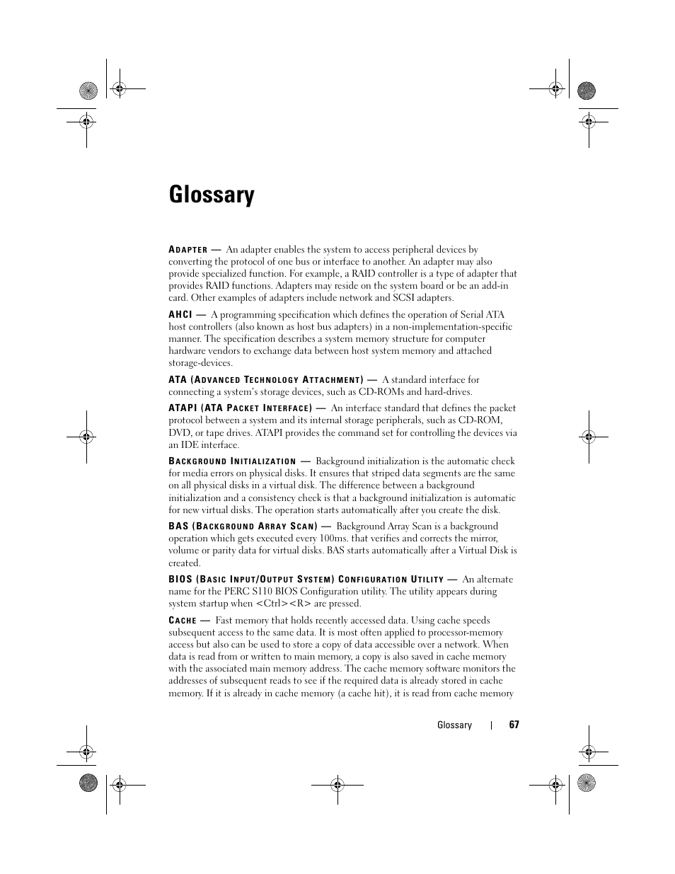 Glossary | Dell PowerEdge RAID Controller S110 User Manual | Page 69 / 76