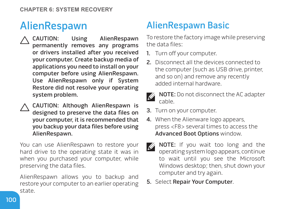 Alienrespawn, Alienrespawn basic | Dell Alienware M17x R3 (Early 2011) User Manual | Page 102 / 128