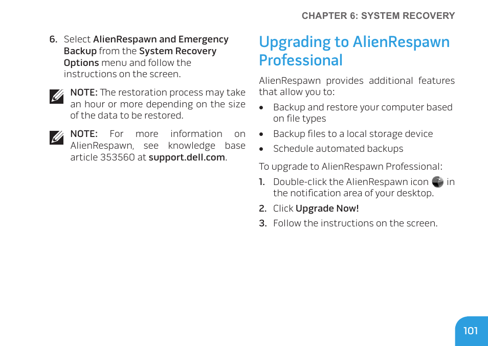 Upgrading to alienrespawn professional | Dell Alienware M17x R3 (Early 2011) User Manual | Page 103 / 128