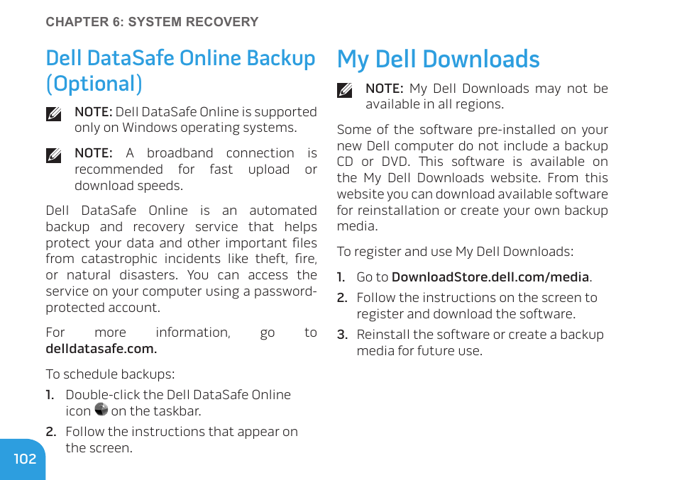 My dell downloads, Dell datasafe online backup (optional) | Dell Alienware M17x R3 (Early 2011) User Manual | Page 104 / 128
