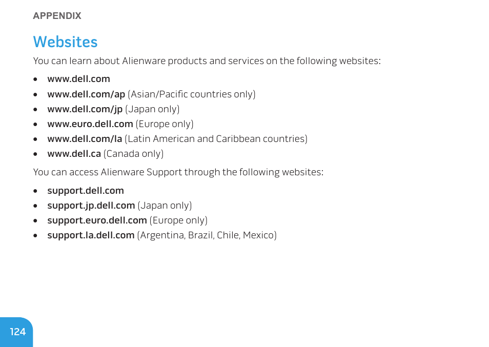 Websites | Dell Alienware M17x R3 (Early 2011) User Manual | Page 126 / 128