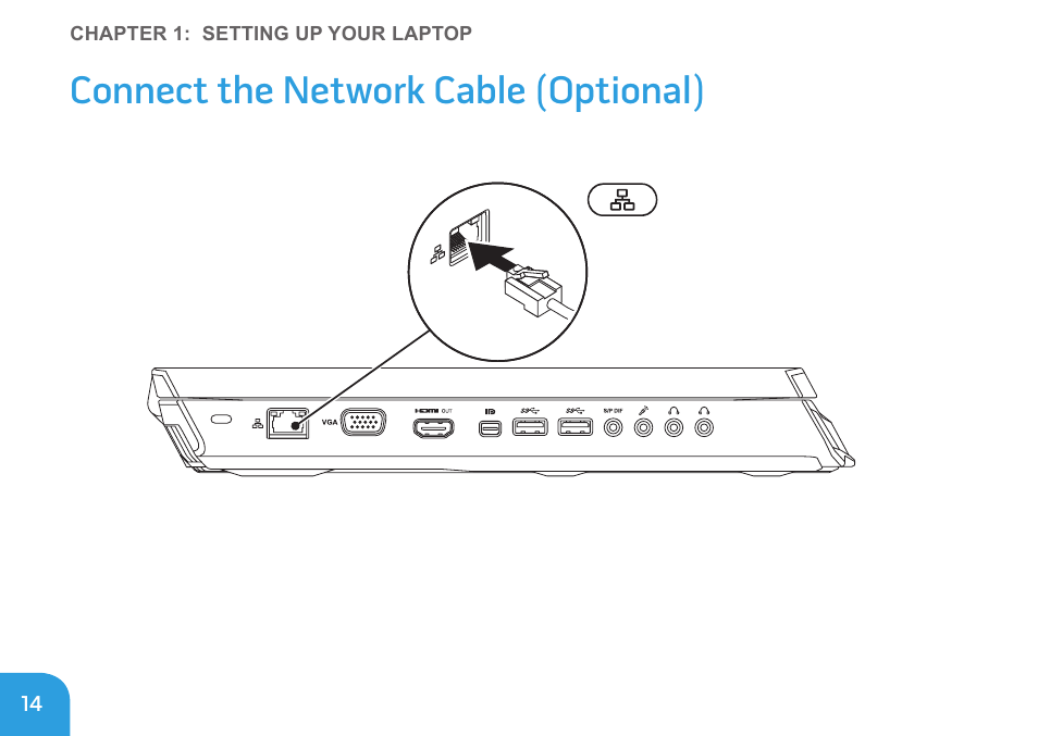 Connect the network cable (optional) | Dell Alienware M17x R3 (Early 2011) User Manual | Page 16 / 128