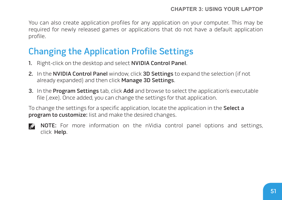 Changing the application profile settings | Dell Alienware M17x R3 (Early 2011) User Manual | Page 53 / 128