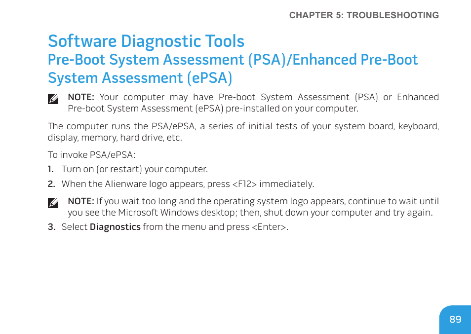 Software diagnostic tools | Dell Alienware M17x R3 (Early 2011) User Manual | Page 91 / 128