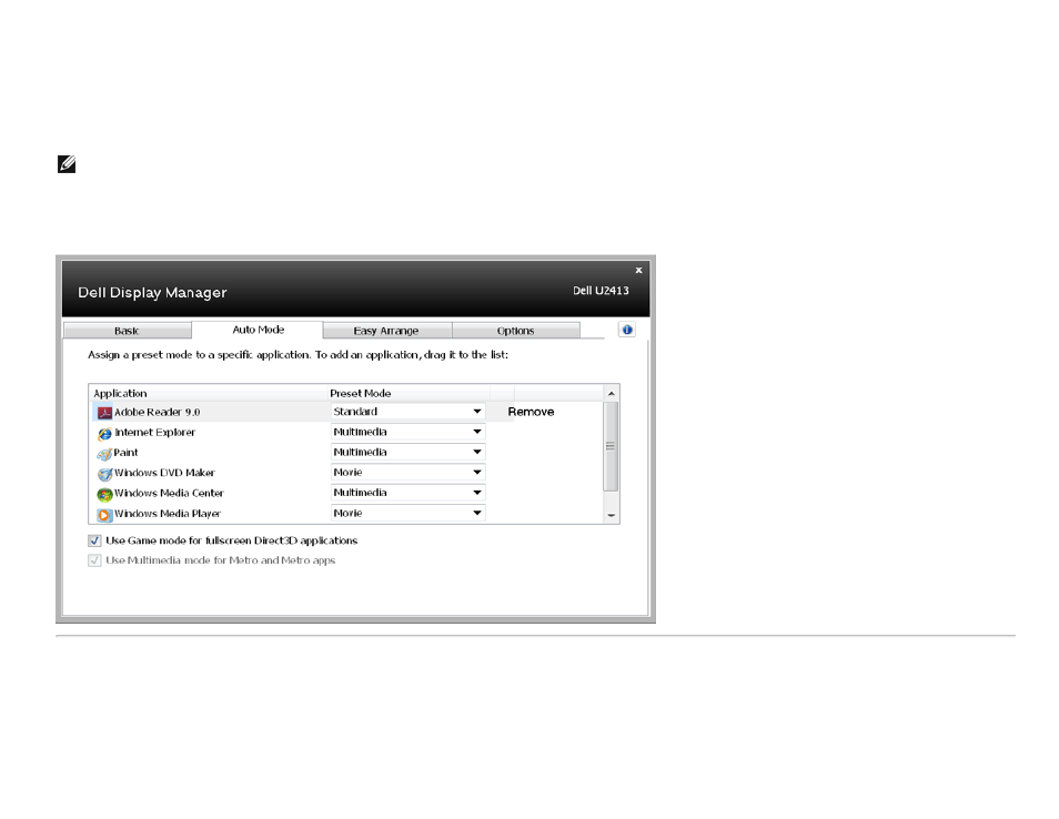 Assigning preset modes to applications | Dell U2413 Monitor User Manual | Page 4 / 6