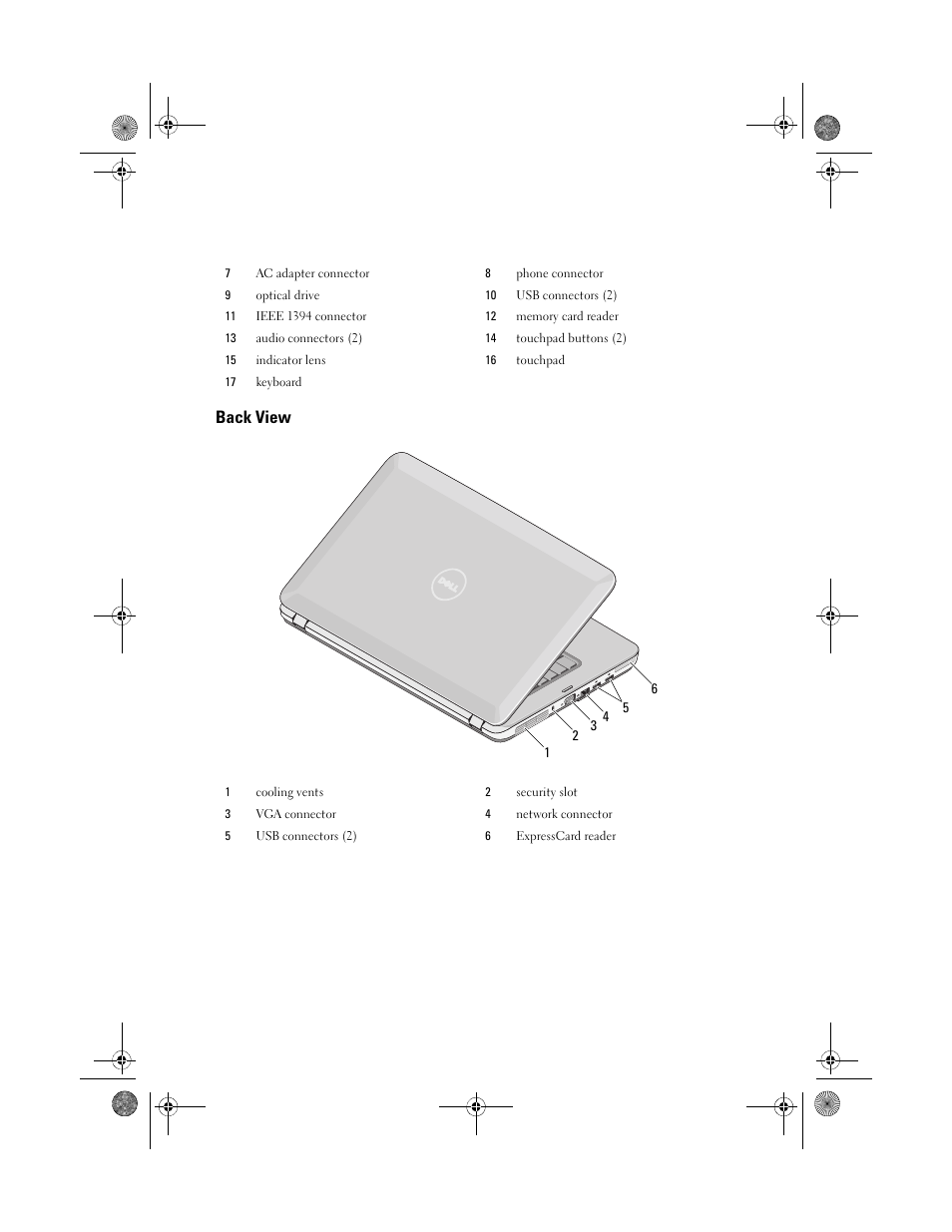 Back view | Dell Vostro 1014 (Mid 2009) User Manual | Page 2 / 7