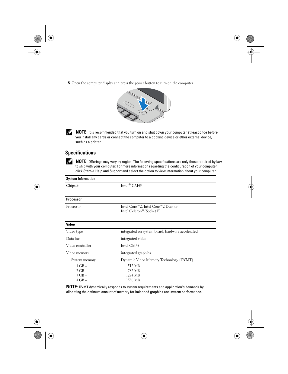 Specifications | Dell Vostro 1014 (Mid 2009) User Manual | Page 4 / 7