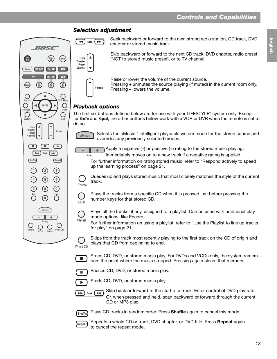 Controls and capabilities | Bose LIFESTYLE 38 User Manual | Page 13 / 184