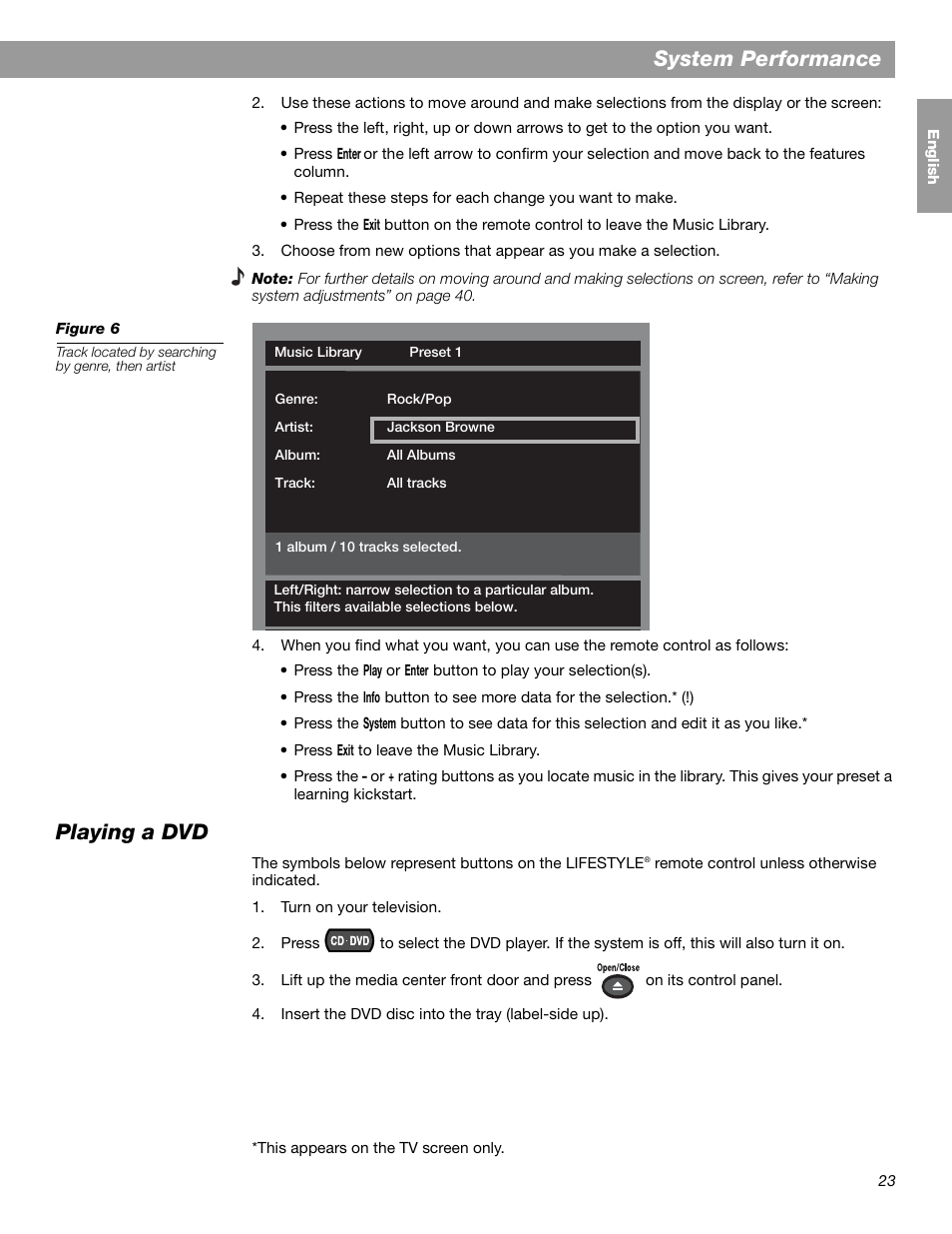 System performance, Playing a dvd | Bose LIFESTYLE 38 User Manual | Page 23 / 184