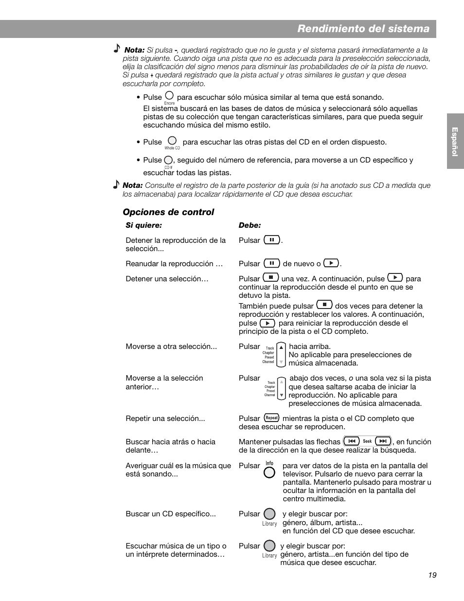 Rendimiento del sistema | Bose LIFESTYLE 38 User Manual | Page 77 / 184