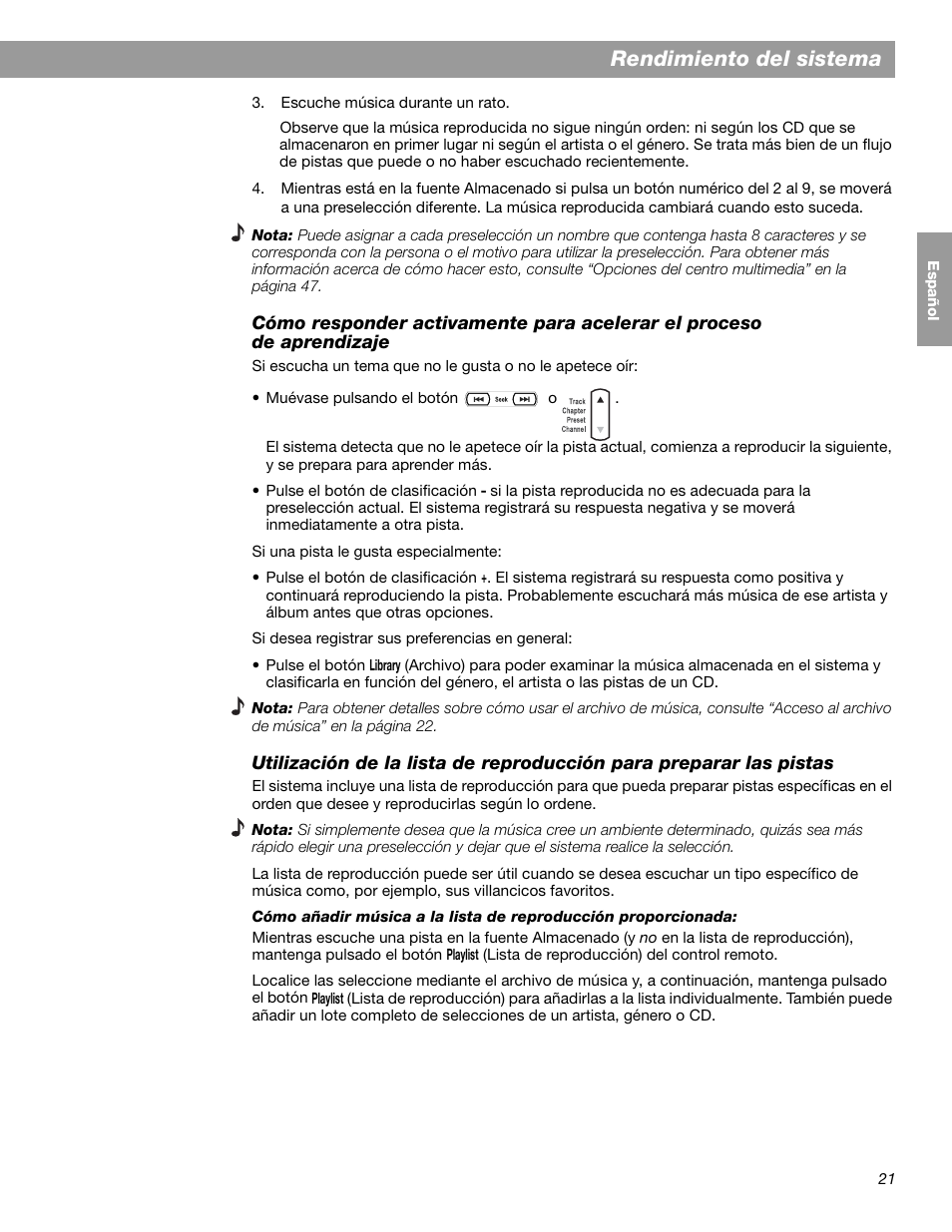 Rendimiento del sistema | Bose LIFESTYLE 38 User Manual | Page 79 / 184