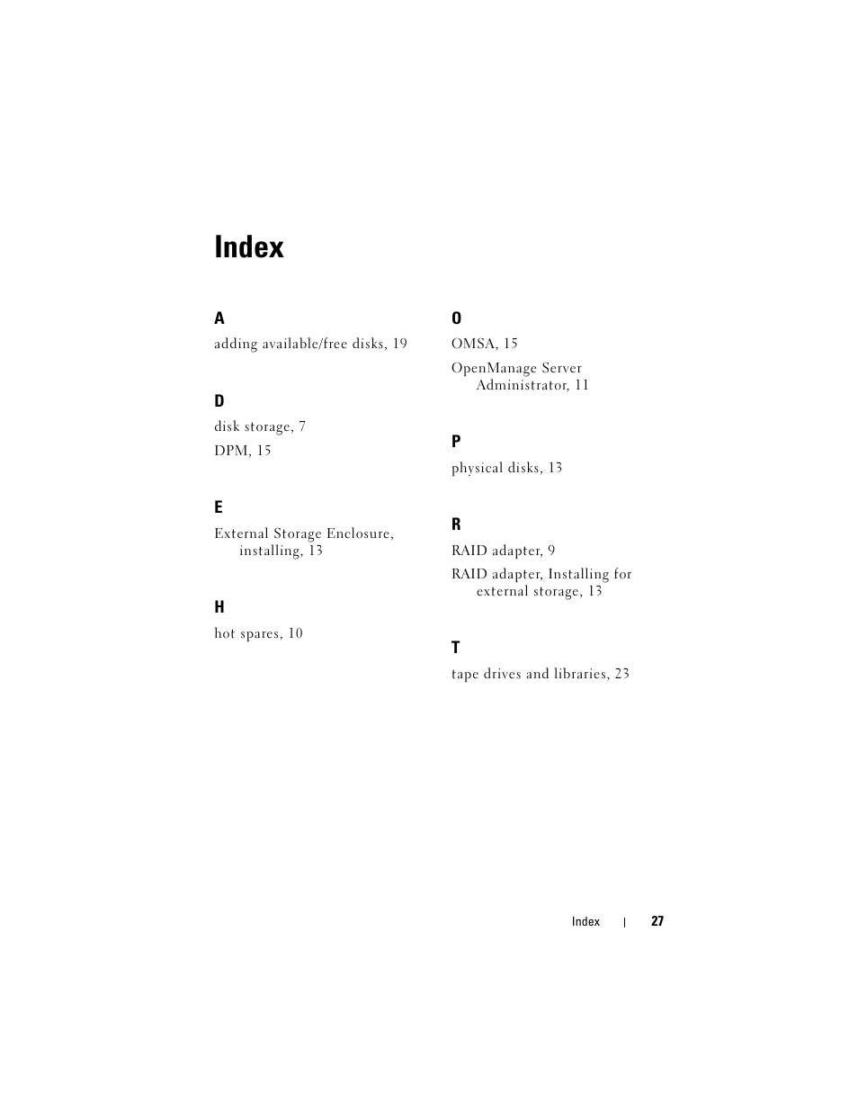 Index | Dell PowerVault DP600 User Manual | Page 27 / 28