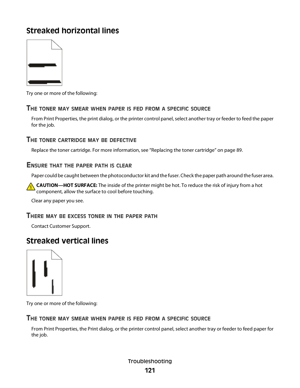 Streaked horizontal lines, Streaked vertical lines | Dell 2230d/dn Mono Laser Printer User Manual | Page 121 / 128