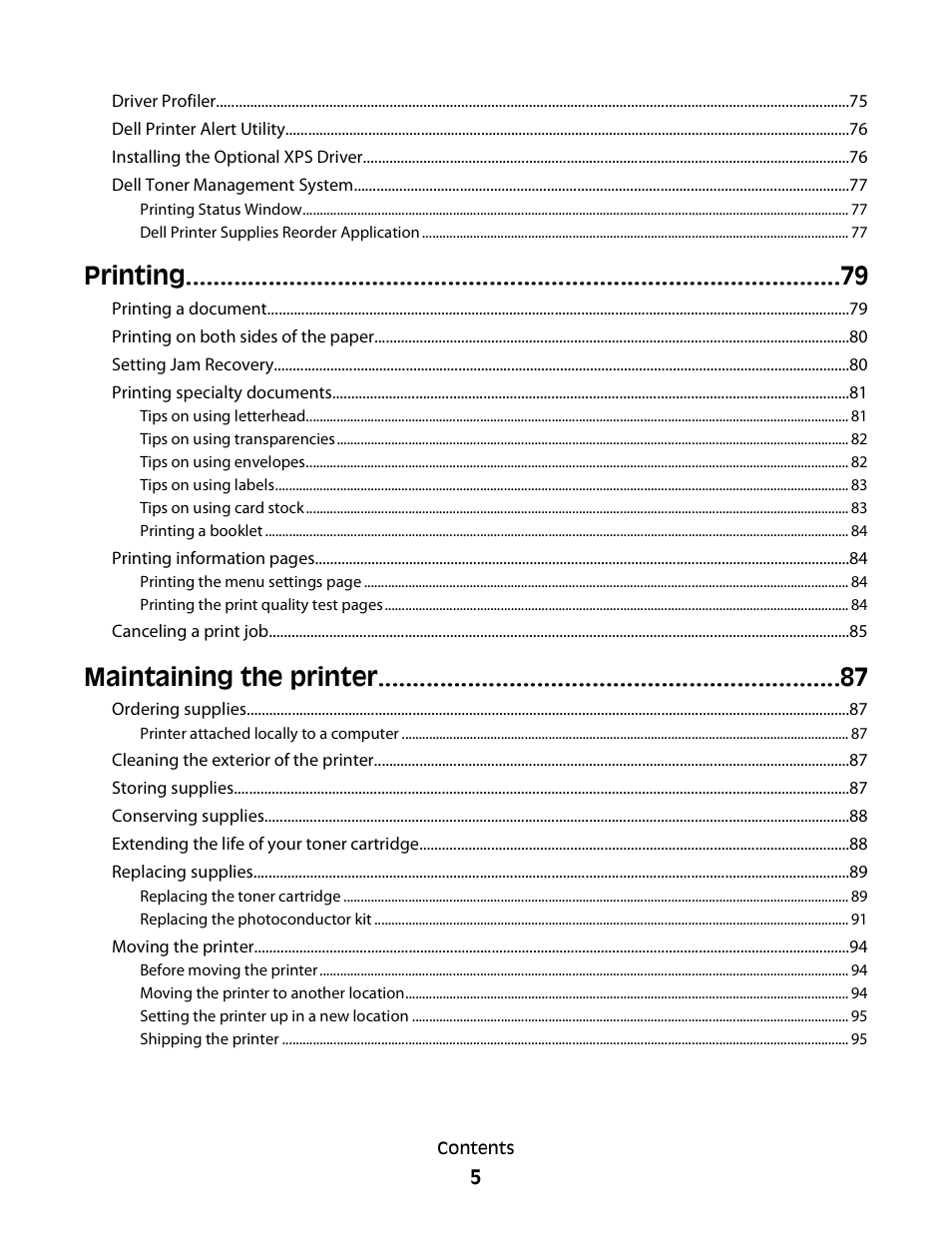 Printing, Maintaining the printer | Dell 2230d/dn Mono Laser Printer User Manual | Page 5 / 128