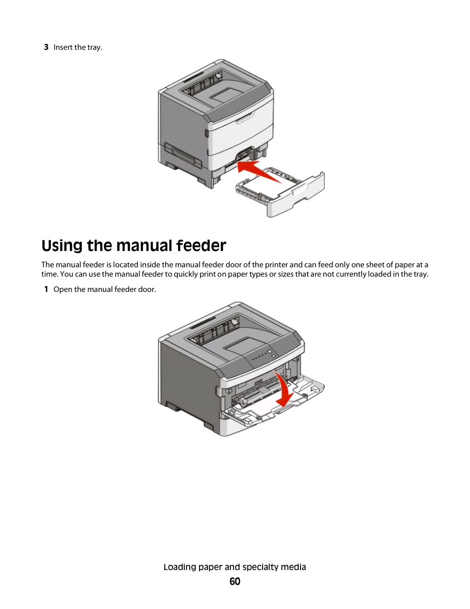 Using the manual feeder | Dell 2230d/dn Mono Laser Printer User Manual | Page 60 / 128