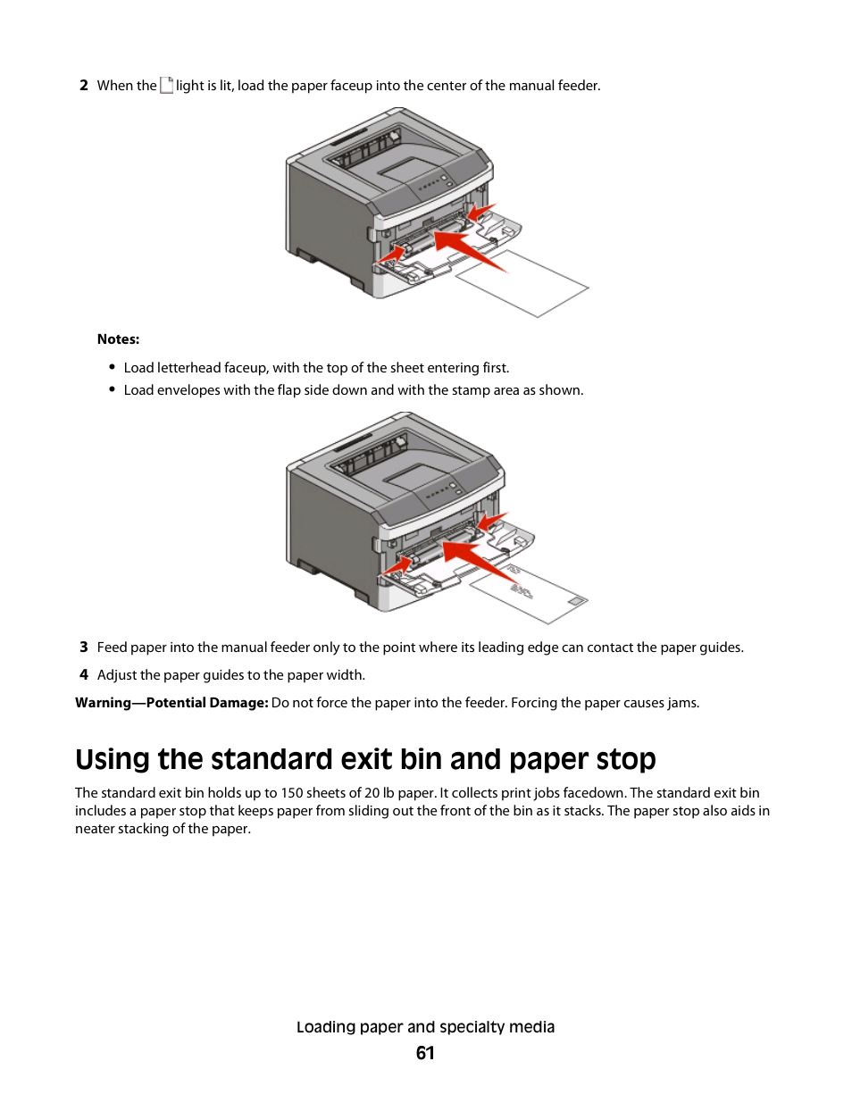 Using the standard exit bin and paper stop | Dell 2230d/dn Mono Laser Printer User Manual | Page 61 / 128