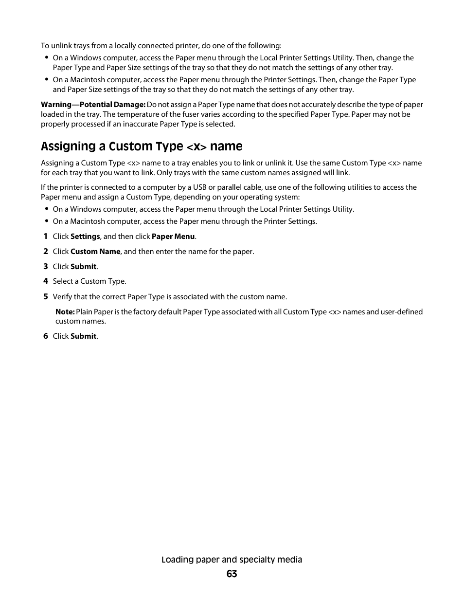 Assigning a custom type <x> name | Dell 2230d/dn Mono Laser Printer User Manual | Page 63 / 128