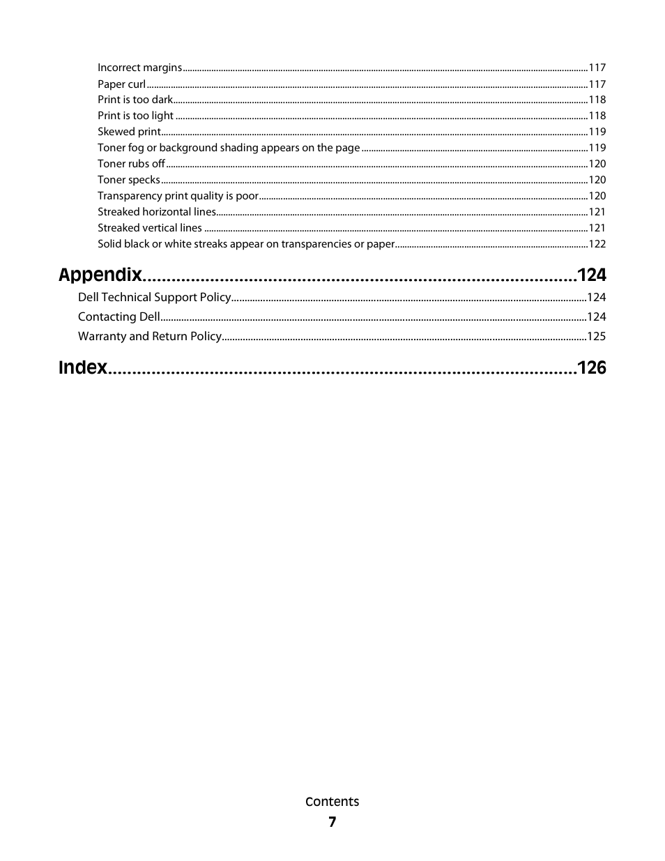 Appendix, Index | Dell 2230d/dn Mono Laser Printer User Manual | Page 7 / 128