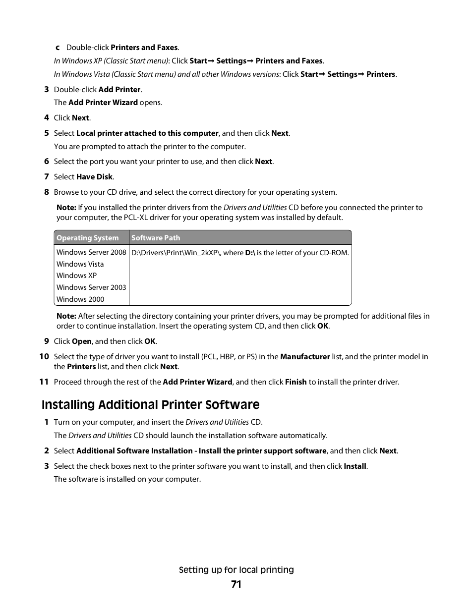 Installing additional printer software | Dell 2230d/dn Mono Laser Printer User Manual | Page 71 / 128