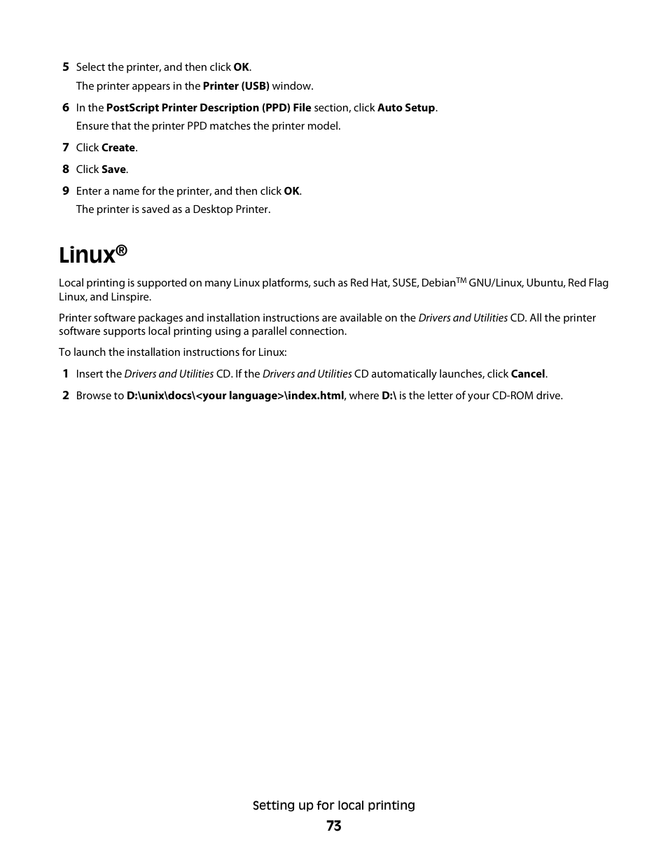 Linux | Dell 2230d/dn Mono Laser Printer User Manual | Page 73 / 128