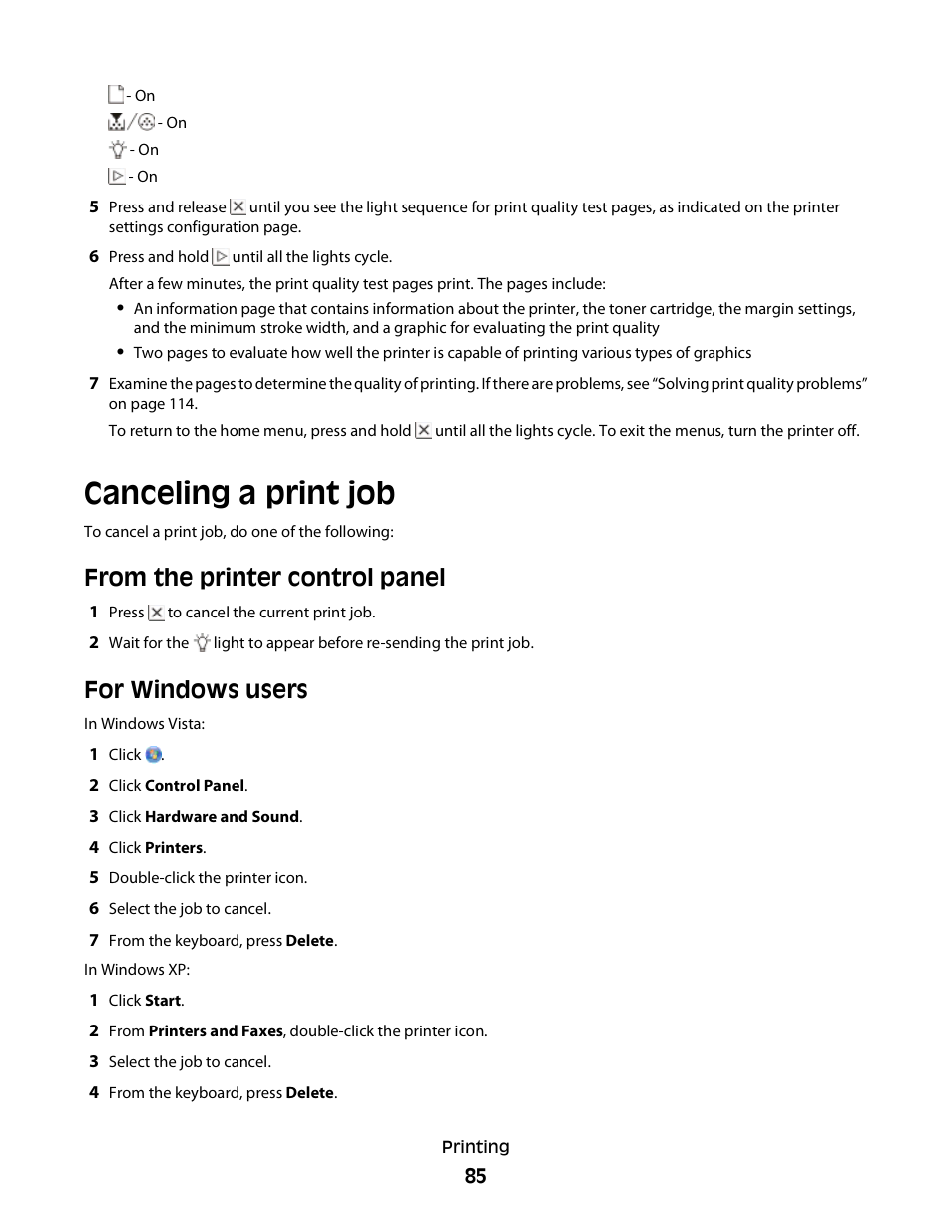 Canceling a print job, For windows users | Dell 2230d/dn Mono Laser Printer User Manual | Page 85 / 128