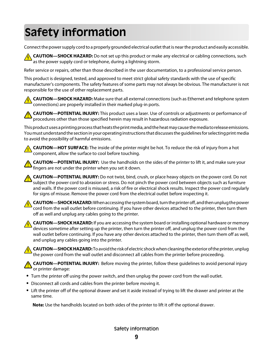 Safety information | Dell 2230d/dn Mono Laser Printer User Manual | Page 9 / 128