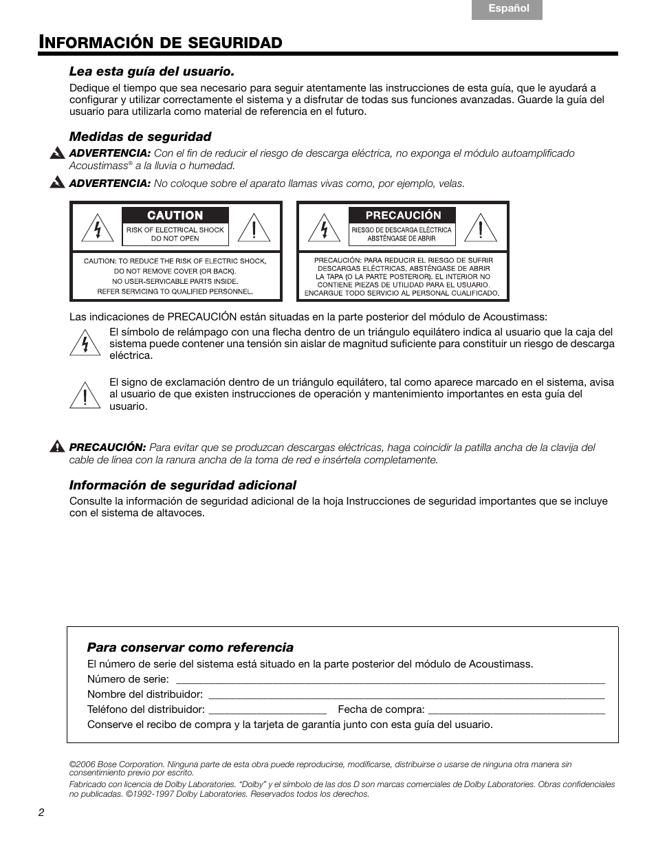 Nformación de seguridad | Bose 15 Series III User Manual | Page 16 / 44