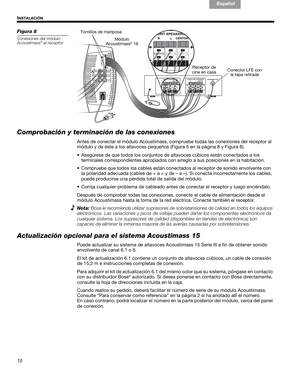 Comprobación y terminación de las conexiones | Bose 15 Series III User Manual | Page 24 / 44