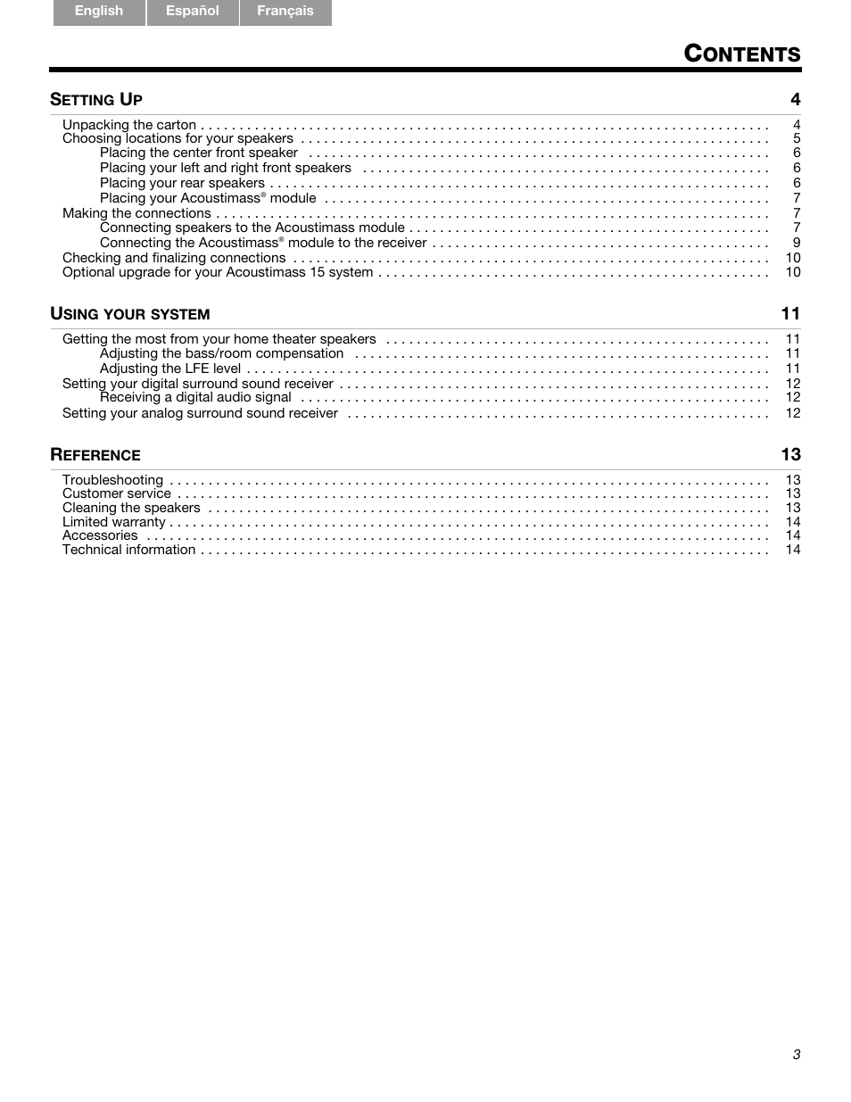 Ontents | Bose 15 Series III User Manual | Page 3 / 44