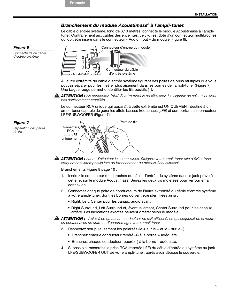 Branchement du module acoustimass, À l’ampli-tuner | Bose 15 Series III User Manual | Page 37 / 44