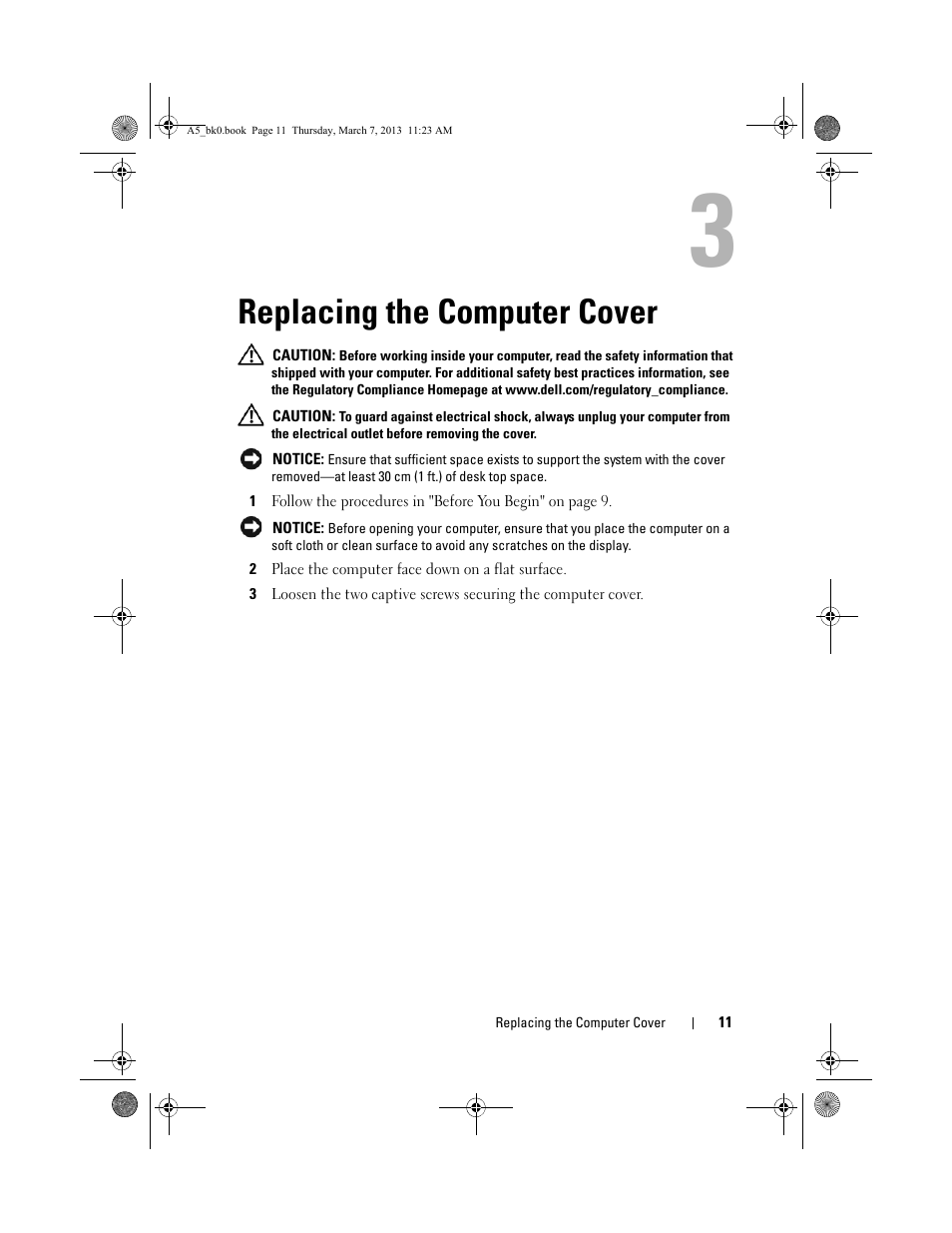 Replacing the computer cover | Dell XPS One 20 (Mid 2008) User Manual | Page 11 / 50