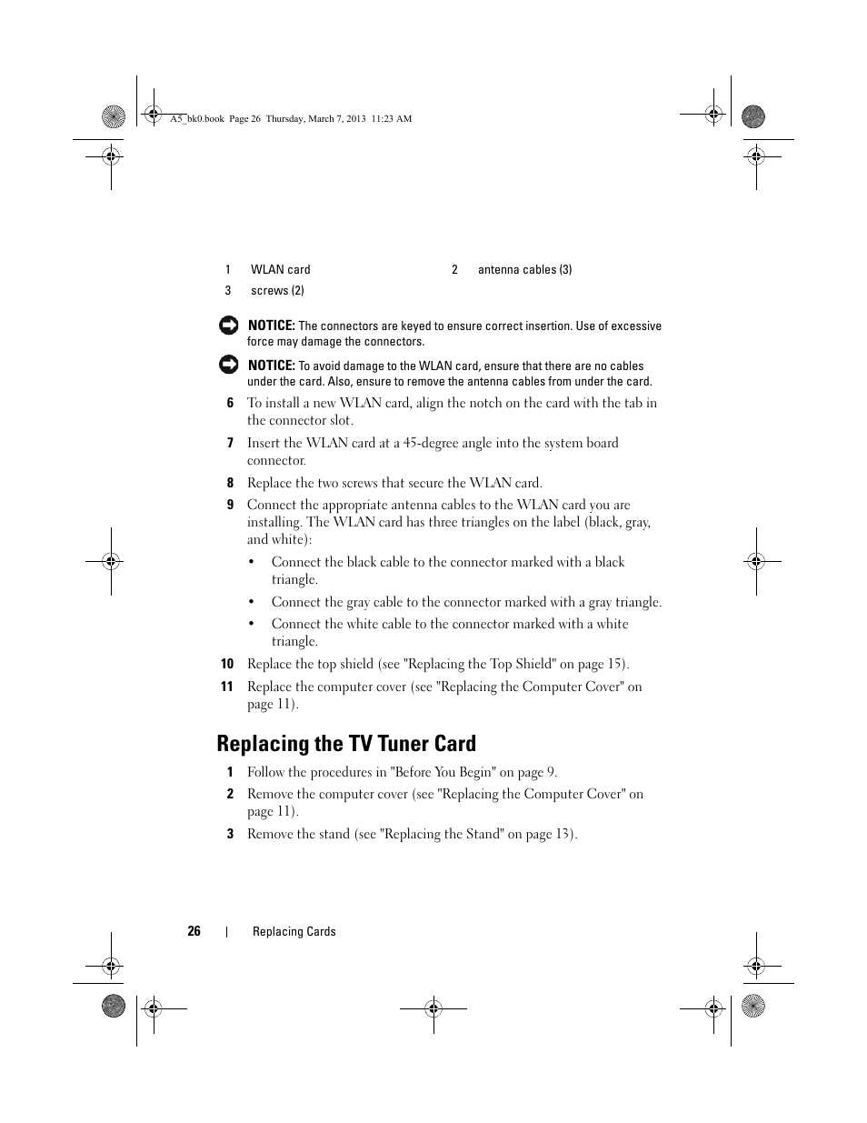 Replacing the tv tuner card | Dell XPS One 20 (Mid 2008) User Manual | Page 26 / 50