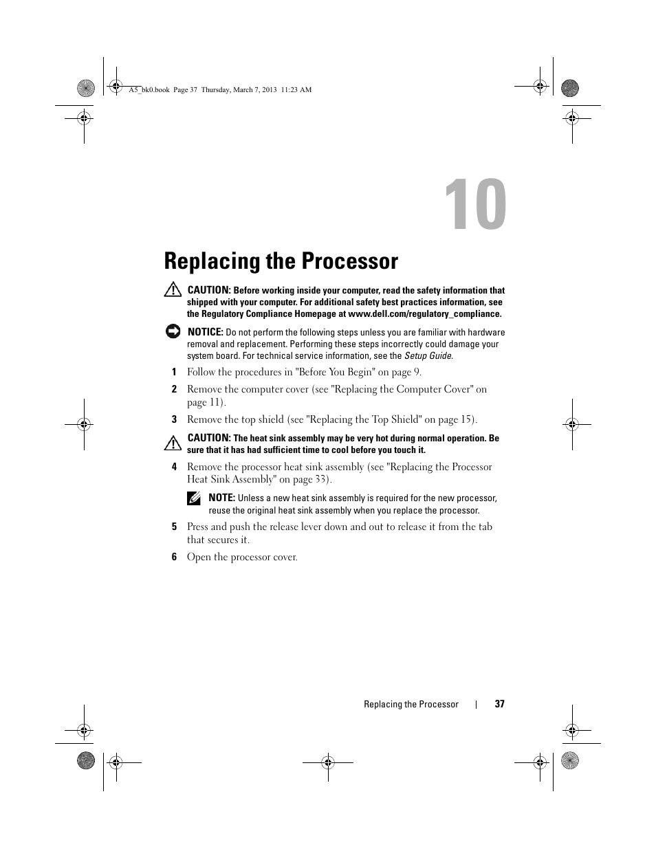 Replacing the processor | Dell XPS One 20 (Mid 2008) User Manual | Page 37 / 50