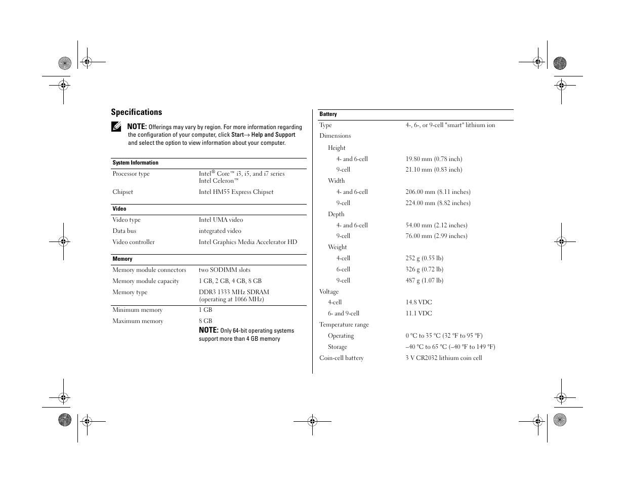 Specifications | Dell Latitude E5410 (Mid 2010) User Manual | Page 6 / 8