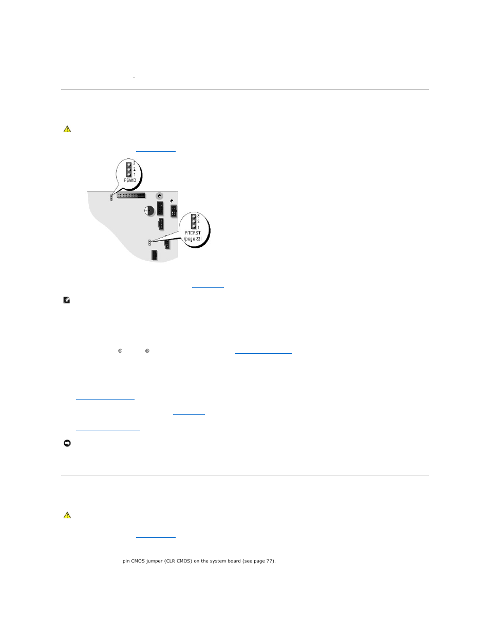 Clearing forgotten passwords, Clearing cmos settings | Dell XPS/Dimension XPS Gen 5 User Manual | Page 47 / 56