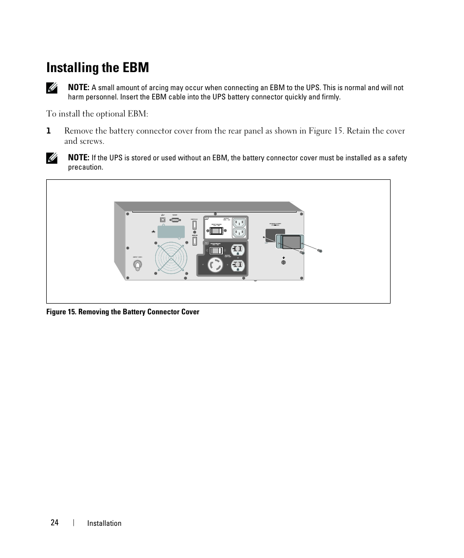 Installing the ebm | Dell UPS 2700R User Manual | Page 24 / 71