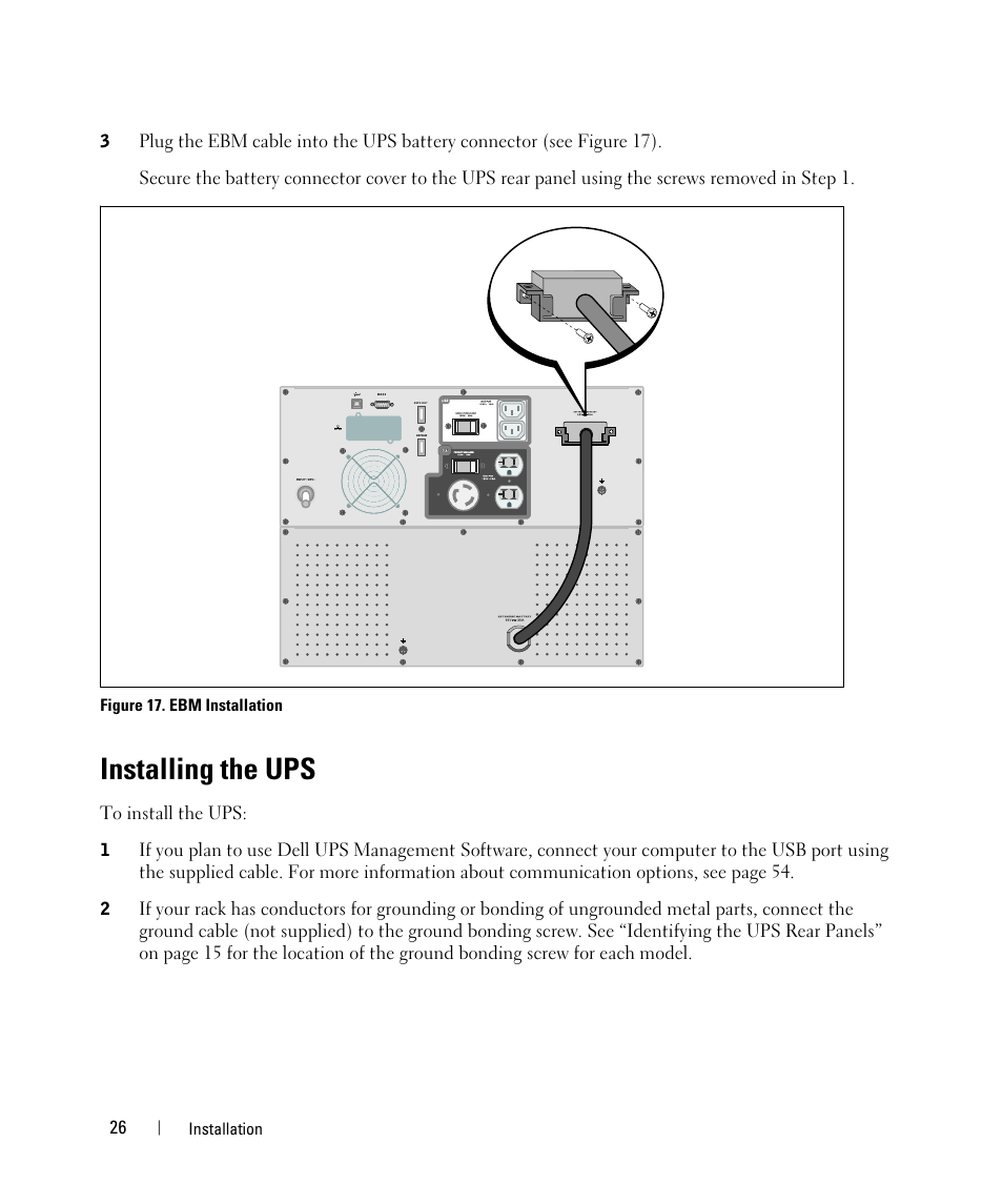 Installing the ups | Dell UPS 2700R User Manual | Page 26 / 71