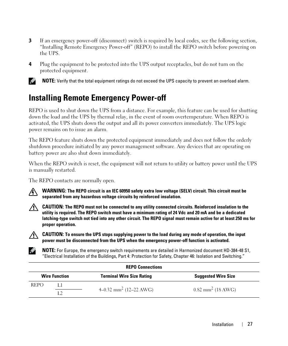 Installing remote emergency power-off | Dell UPS 2700R User Manual | Page 27 / 71