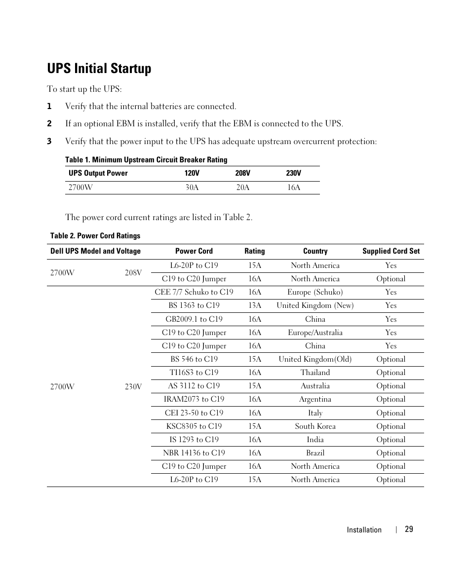 Ups initial startup | Dell UPS 2700R User Manual | Page 29 / 71