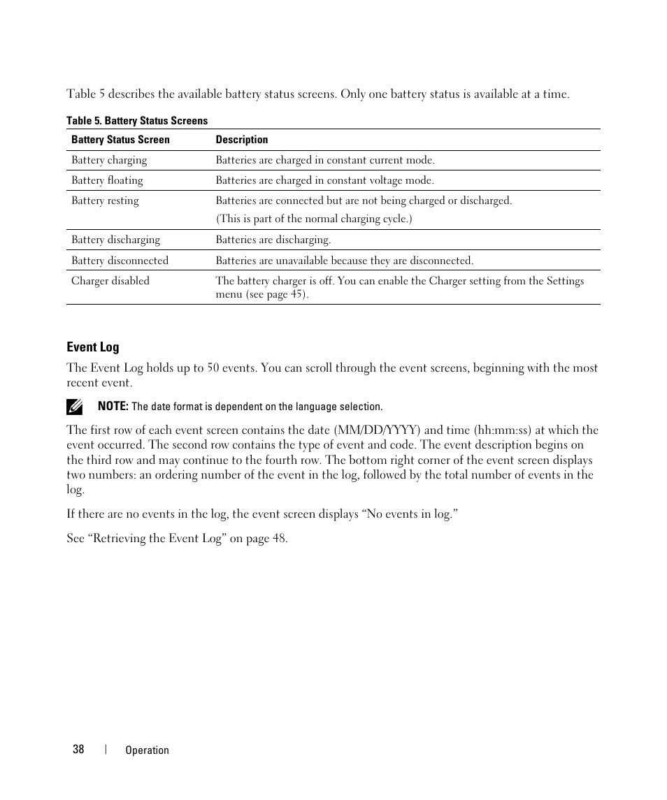 Event log | Dell UPS 2700R User Manual | Page 38 / 71